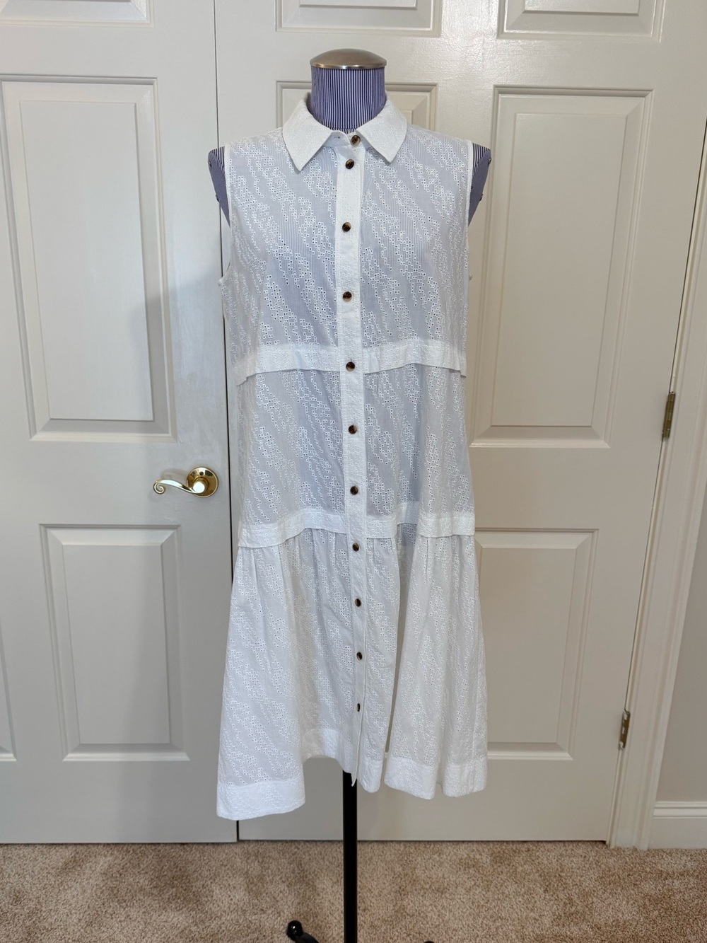 Lafayette 148 New York White Eyelet Tiered Midi Dress – Size M